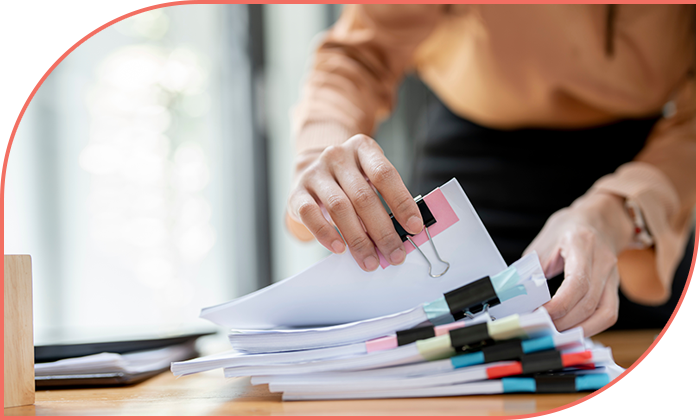 woman checking documents